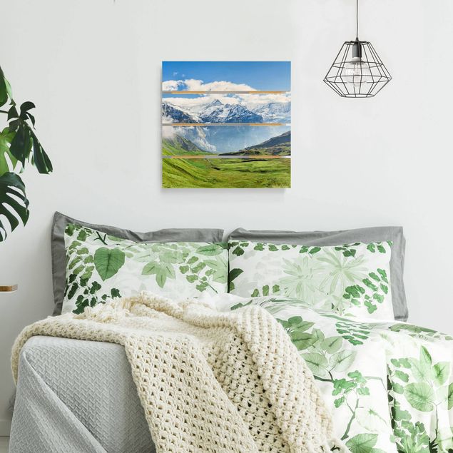Obrazy z drewna Szwajcarska panorama alpejska