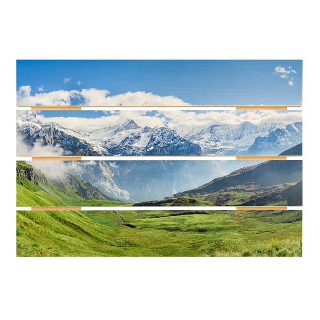 Obraz z drewna - Szwajcarska panorama alpejska