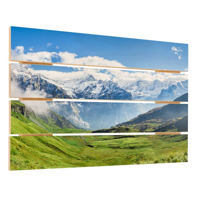Obraz z drewna - Szwajcarska panorama alpejska