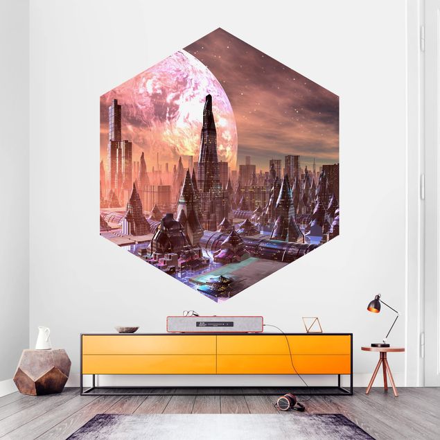 Tapety na ściany Sci-Fi City With Planets