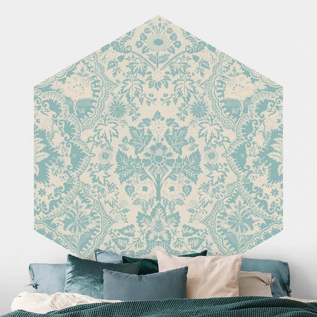 Tapety ornament Tapeta w stylu shabby baroque w kolorze lazurowym
