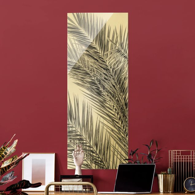Obrazy na szkle portret Srebrne liście palmy