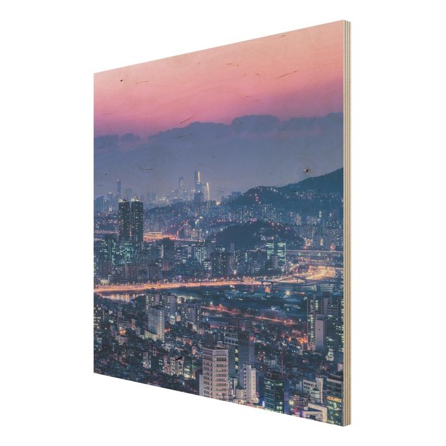 Obrazy z drewna Skyline of Seoul