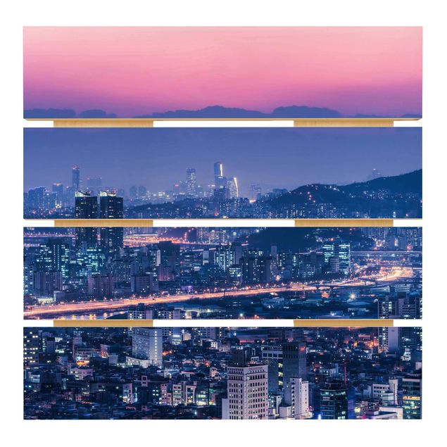 Obraz z drewna - Skyline of Seoul