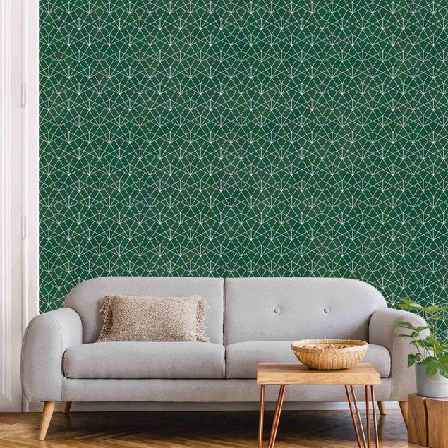 Zielone tapety Emerald Art Deco Wzór linii