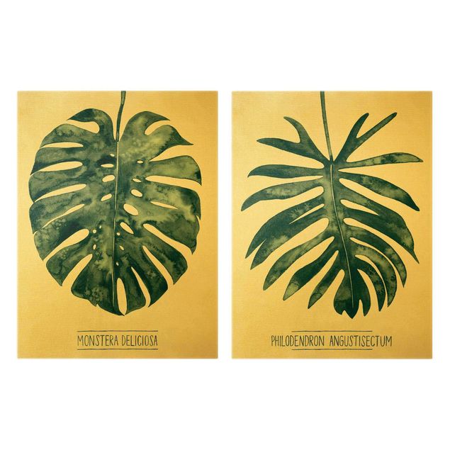 Obrazy z motywem kwiatowym Smaragd Zielony Liść Duet