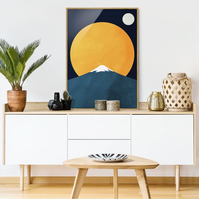 Obrazy w ramie krajobraz Słońce, księżyc i góry