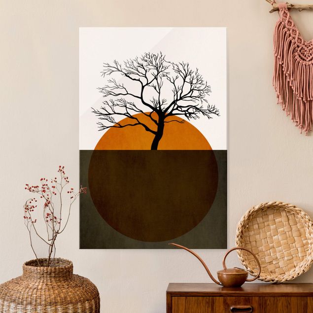 Obrazy na szkle portret Słońce z drzewem