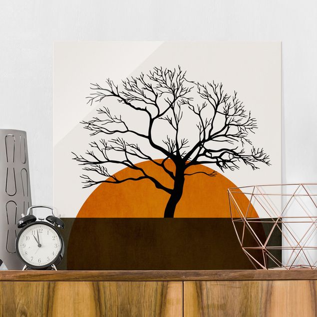 Obrazy na szkle kwadrat Słońce z drzewem
