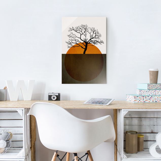 Obrazy na szkle abstrakcja Słońce z drzewem