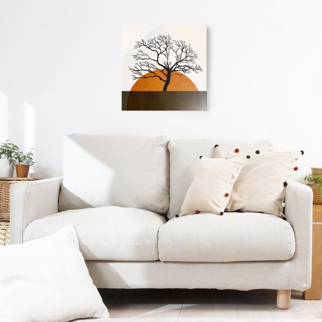 Obrazy na szkle abstrakcja Słońce z drzewem