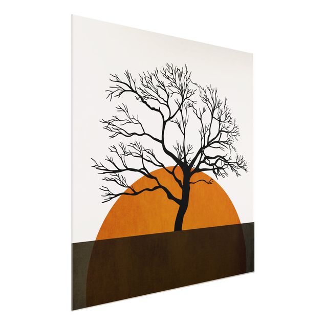 Obrazy na szkle krajobraz Słońce z drzewem