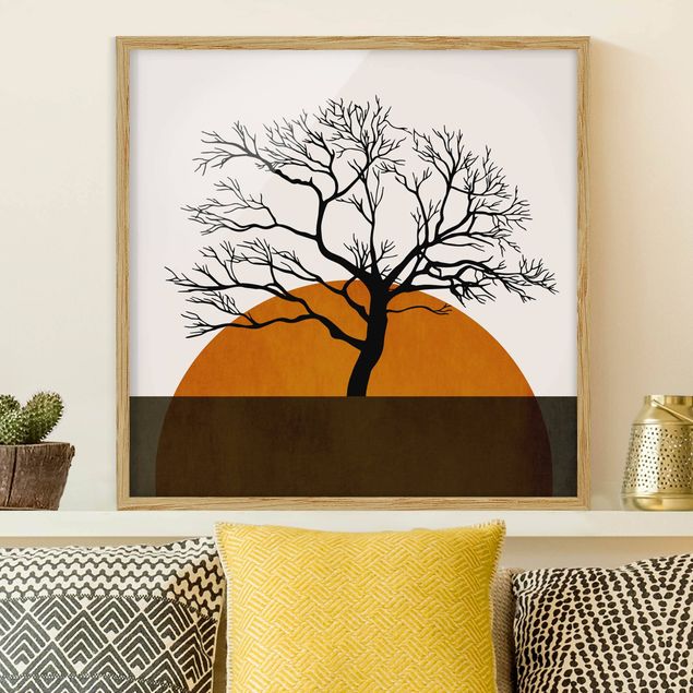 Obrazy w ramie krajobraz Słońce z drzewem