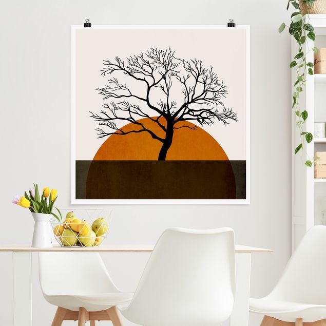 Nowoczesne obrazy do salonu Słońce z drzewem