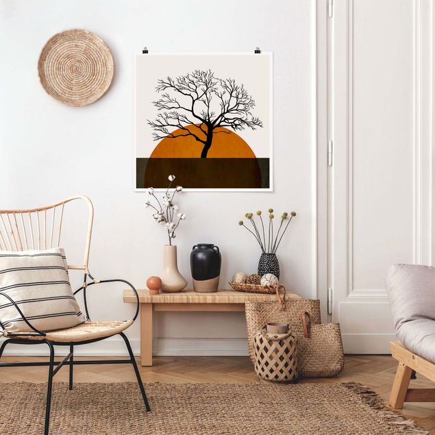 Abstrakcja obraz Słońce z drzewem