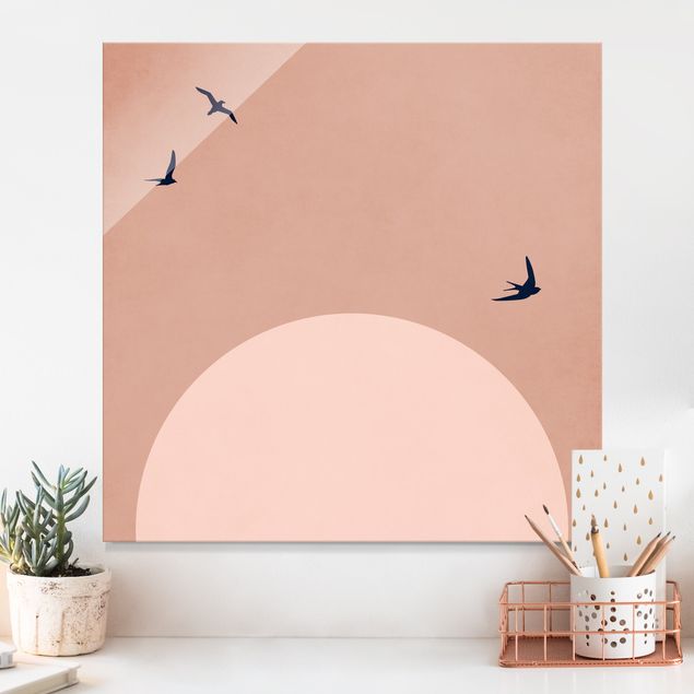 Obrazy na szkle kwadrat Różowy zachód słońca