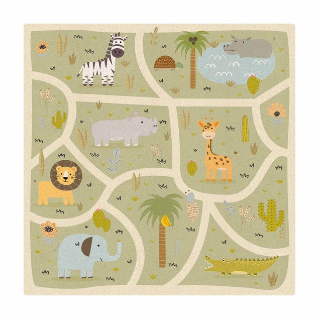 Korkowy dywan do zabawy - Safari - Wielka różnorodność zwierząt