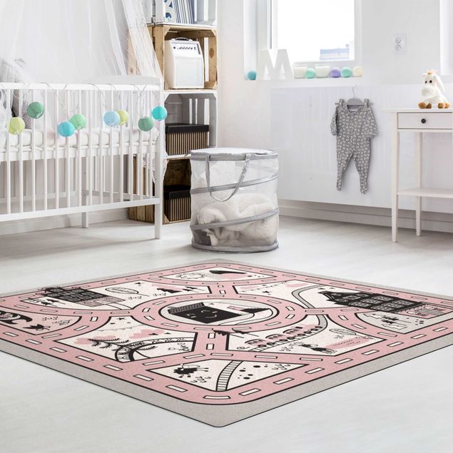 dywan dla dzieci Skandynawia - Różowe miasto