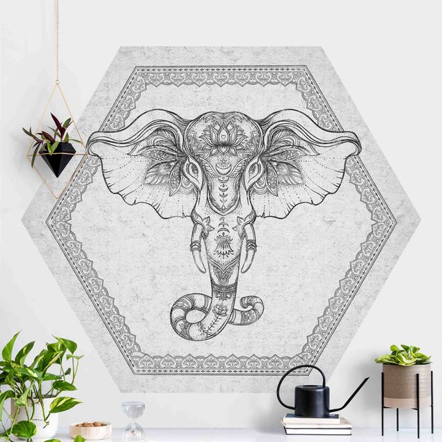 Sześciokątna tapeta samoprzylepna - Duchowy słoń w konkretnym spojrzeniu