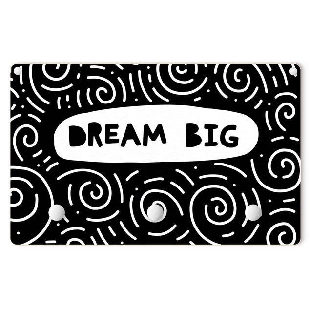 Dziecięcy wieszak ścienny - Saying Dream Big with Swirl czarno-biały