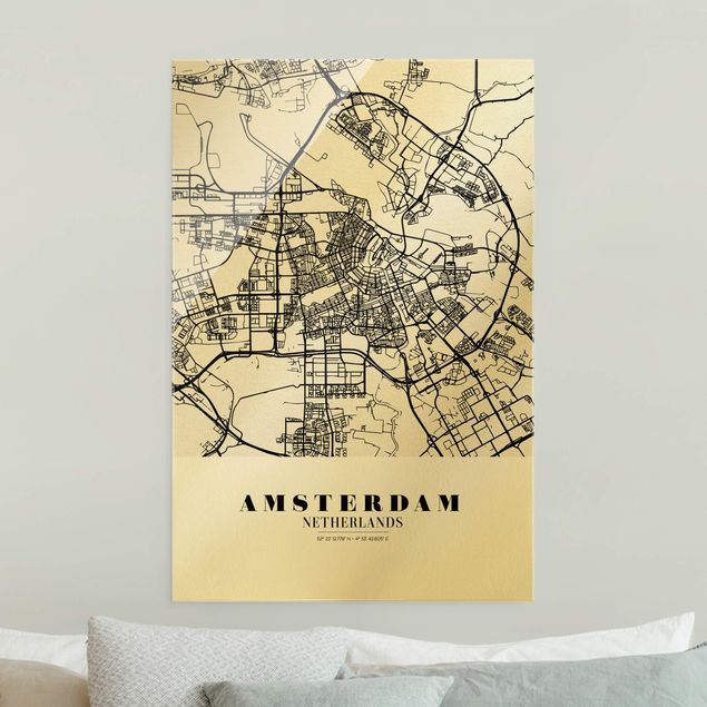 Obrazy na szkle portret Mapa miasta Amsterdam - Klasyczna
