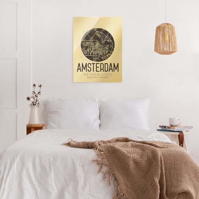 Obrazy na szkle mapy Mapa miasta Amsterdam - Retro