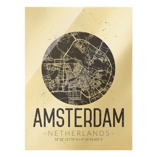 Obrazy do salonu nowoczesne Mapa miasta Amsterdam - Retro