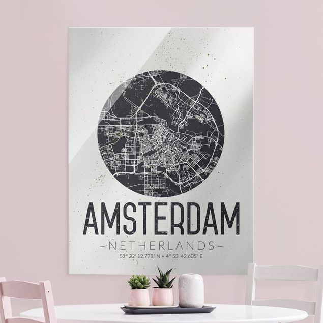Obrazy na szkle portret Mapa miasta Amsterdam - Retro