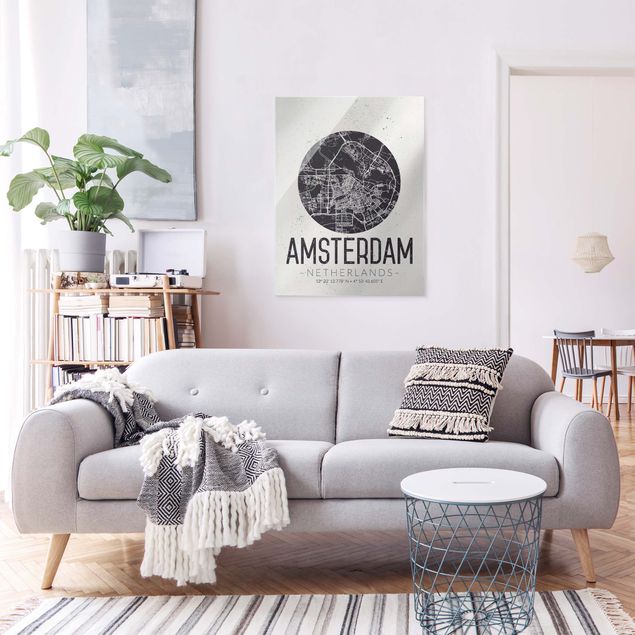 Obrazy na szkle powiedzenia Mapa miasta Amsterdam - Retro
