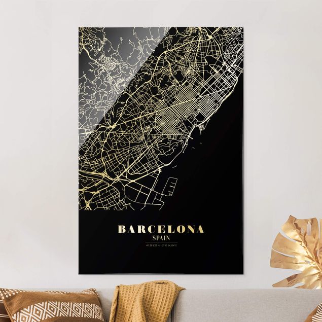 Obrazy na szkle architektura i horyzont Mapa miasta Barcelona - Klasyczna czerń
