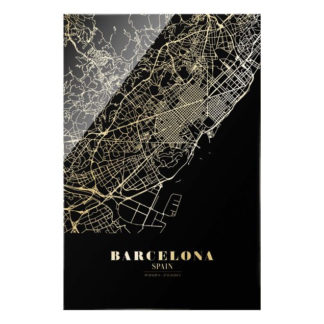 Obrazy na szkle powiedzenia Mapa miasta Barcelona - Klasyczna czerń