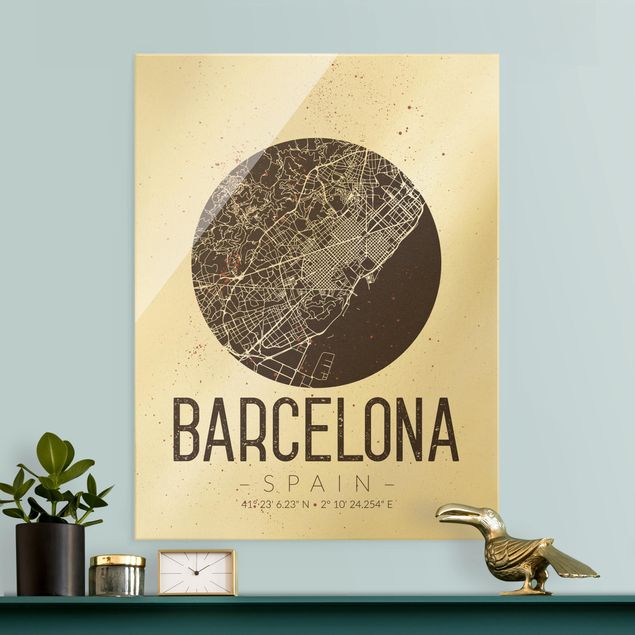 Obrazy na szkle portret Mapa miasta Barcelona - Retro