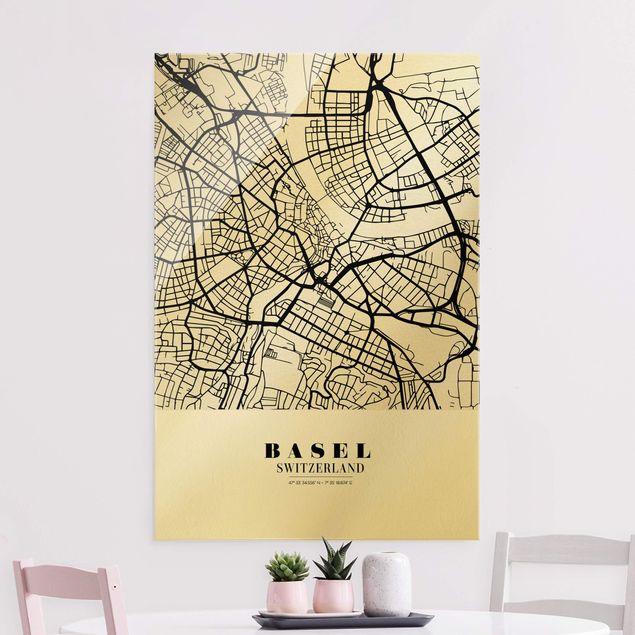 Obrazy na szkle architektura i horyzont Mapa miasta Bazylea - Klasyczna