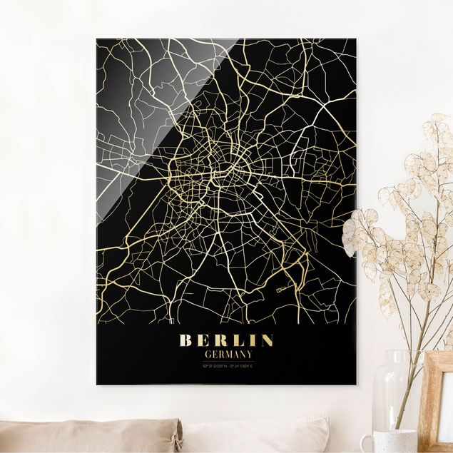 Obrazy na szkle Berlin Mapa miasta Berlin - Klasyczna czerń
