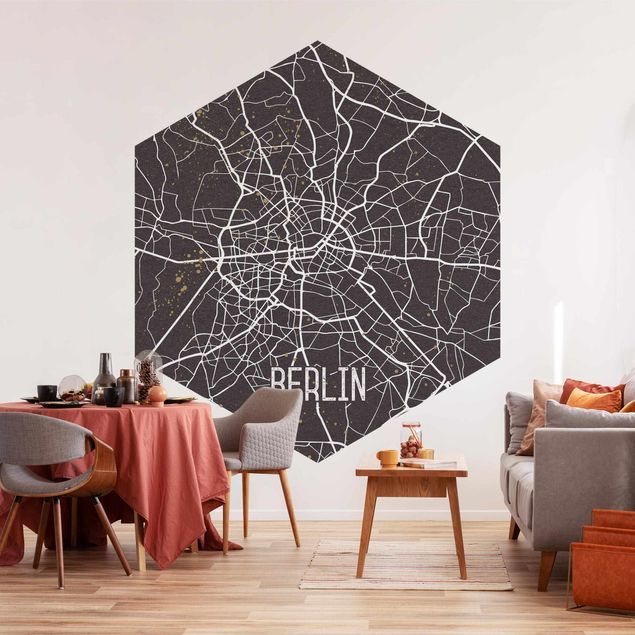 Tapeta szara Mapa miasta Berlin - Retro