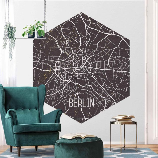 Tapeta czarno biała Mapa miasta Berlin - Retro