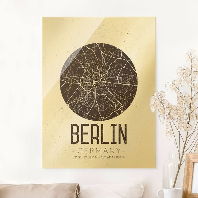 Obrazy na szkle Berlin Mapa miasta Berlin - Retro