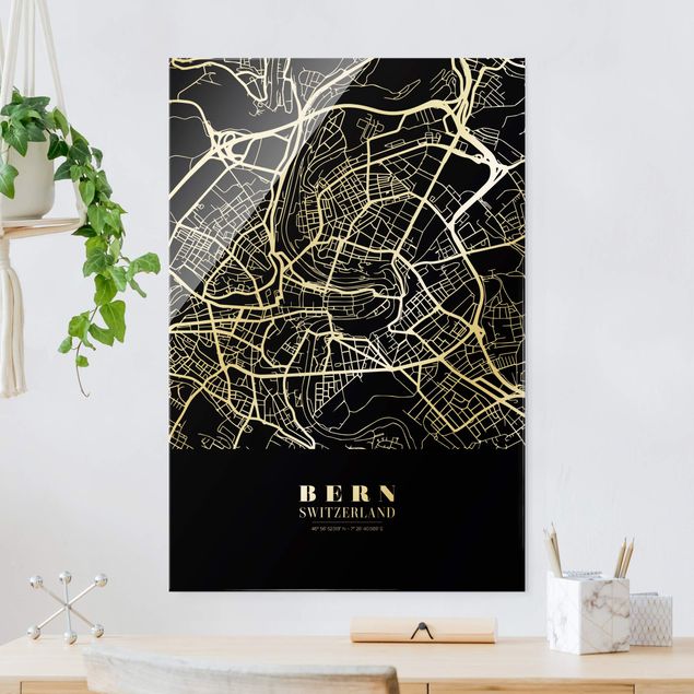 Dekoracja do kuchni Mapa miasta Berno - Klasyczna czerń