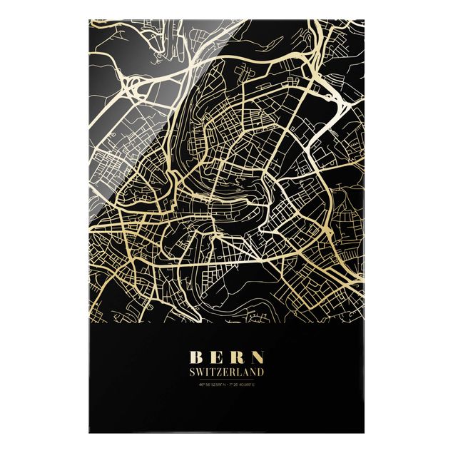 Obrazy do salonu Mapa miasta Berno - Klasyczna czerń