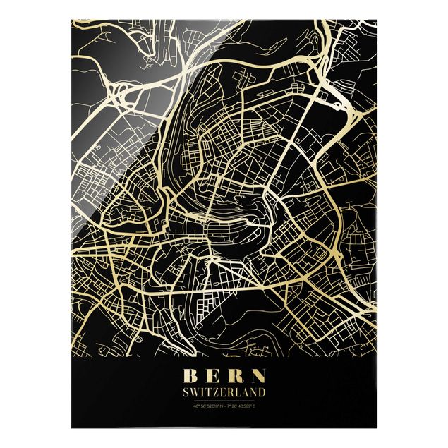 Obraz na szkle - Mapa miasta Berno - Klasyczna czerń