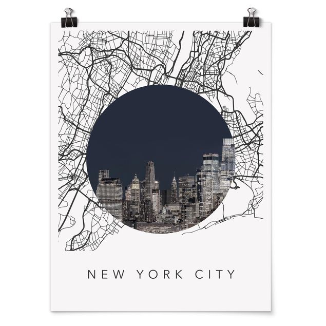 Obrazy z napisami Kolaż z mapą miasta Nowy Jork