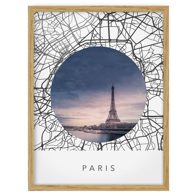 Obrazy w ramie do łazienki Kolaż z mapą miasta Paryż