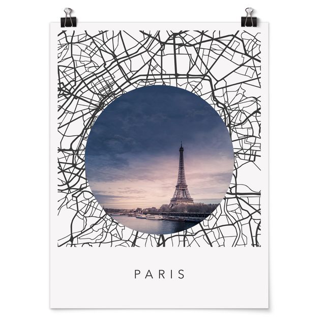 Obrazy z napisami Kolaż z mapą miasta Paryż
