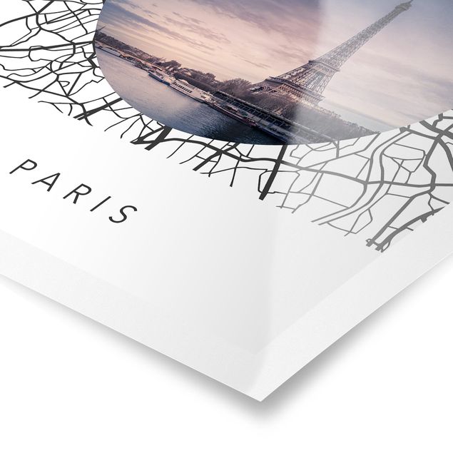 Czarno białe obrazy Kolaż z mapą miasta Paryż
