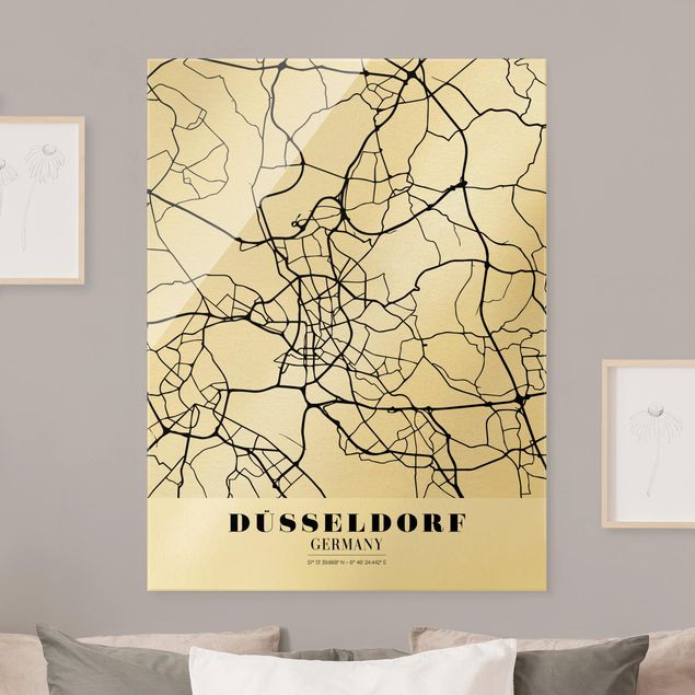 Obrazy na szkle portret Mapa miasta Düsseldorf - Klasyczna