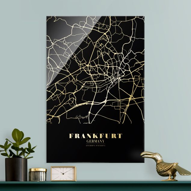 Obrazy na szkle portret Mapa miasta Frankfurt - Klasyczna czerń
