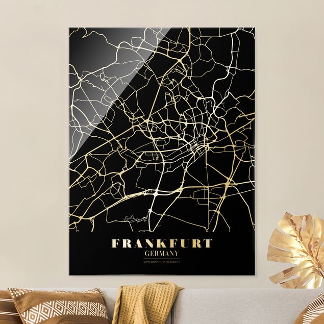 Obraz na szkle - Mapa miasta Frankfurt - Klasyczna czerń
