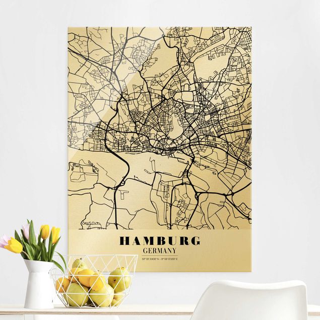 Obrazy na szkle Hamburg Mapa miasta Hamburg - Klasyczna