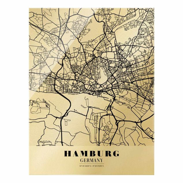Obrazy na szkle powiedzenia Mapa miasta Hamburg - Klasyczna