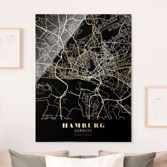 Obrazy na szkle architektura i horyzont Mapa miasta Hamburg - Klasyczna czerń